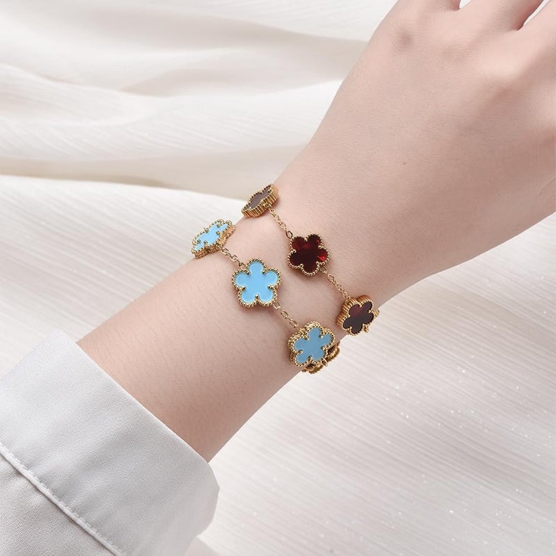 FLY FEI 18K Gold-Plated Four Leaf Clover Bracelet for Women,Adjustable lucky Bracelet Set Jewelry Gift-Hypoallergenic Charm for Birthdays, Wellness & Daily Wear - Image 2